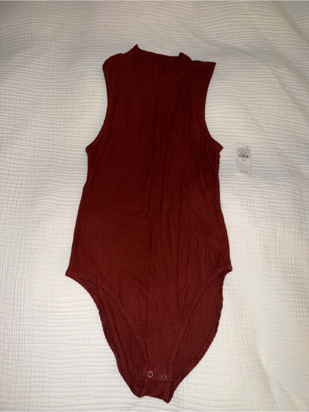 American Eagle Outfitters Ribbed Sleeveless Bodysuit - Deep Red